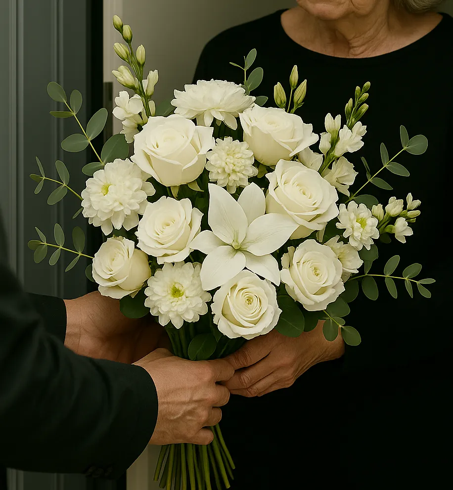 Bouquet de fleurs de deuil blanches et lys pour l'organisation d'obsèques en Dordogne